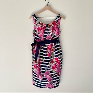 Motherhood Maternity Pink Floral Navy White Striped Dress, S